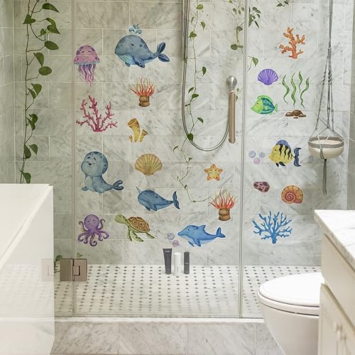 Miniatura 2 de Calcomanías de pared de peces marinos, calcomanías de pared de océano, decoración de pared removible de bricolaje, arte mural de vinilo para niños,