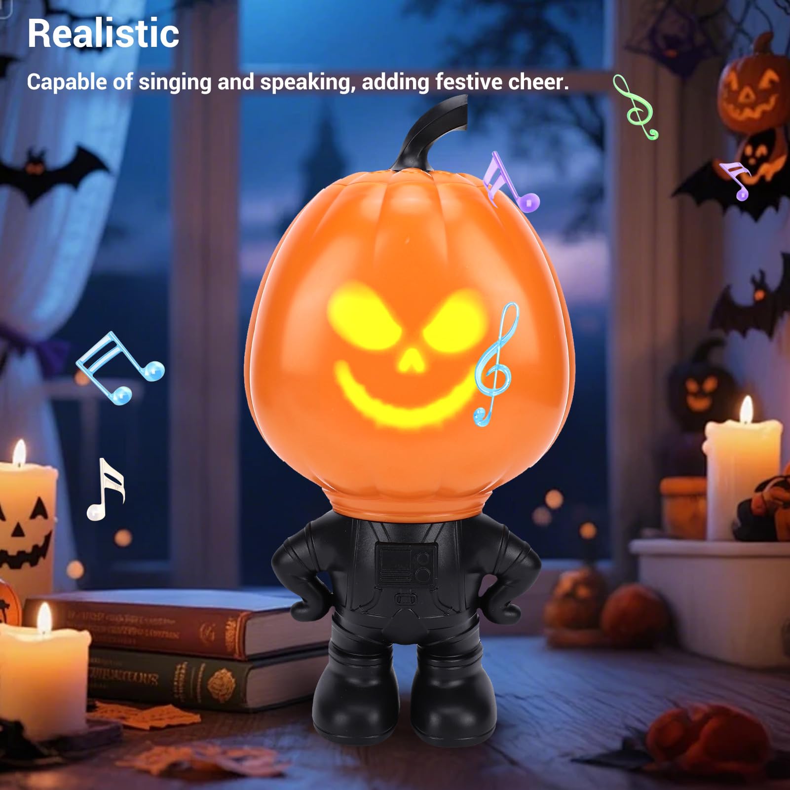 Asixxsix Statua/statuetta di zucca di Halloween, con funzione di proiezione integrata, ideale per decorare la casa e il tavolo.