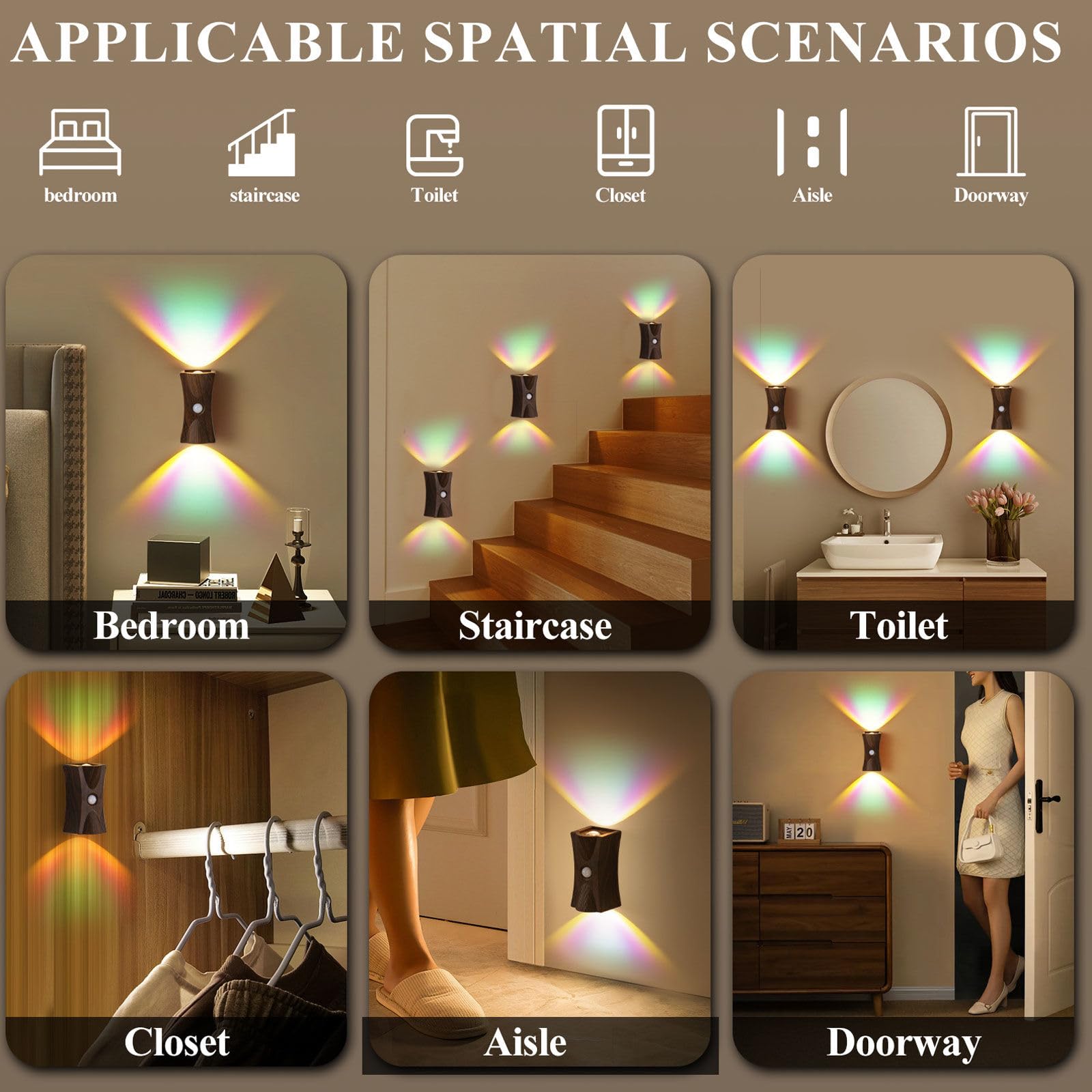 Luz Del Sensor De Movimiento Con Batería Recargable, 1200 Mah Mordern Control Táctil Atenuable 3 Niveles De Brillo De Pared, Para Sala De Estar Dormitorios Pasillos
