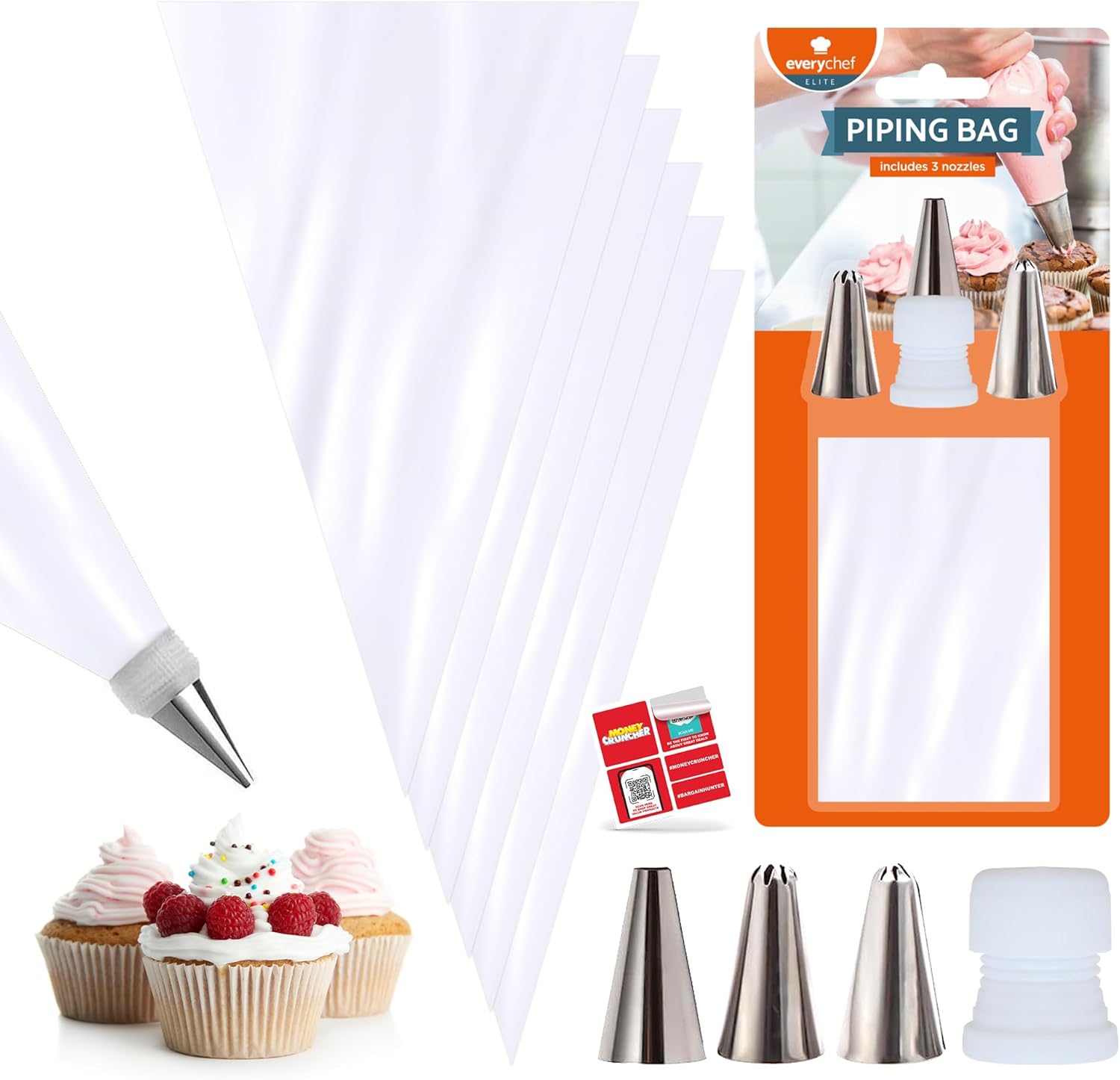 6pcs Piping Bags with 3pcs Piping Nozzle, Piping Bag Coupler Icing