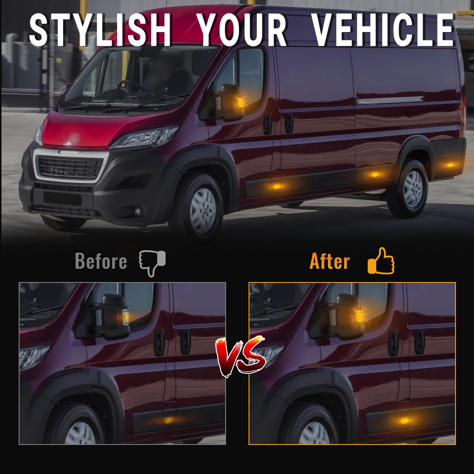 Seitenmarkierungsleuchte Anzug für Fiat Ducato Citroen Relay PEUGEOT BOXER, Blinker Seitenblinker mit Canbus Fehlerfrei, Fahrtrichtungsanzeiger Spiegelblinker, Schwarz, 8 Stück