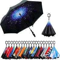 Guarda-chuva invertido de camada dupla NC Saa com alça em forma de C, guarda-chuva reto à prova de vento à prova d'água anti-UV para uso externo chuva de carro (céu estrelado/preto)