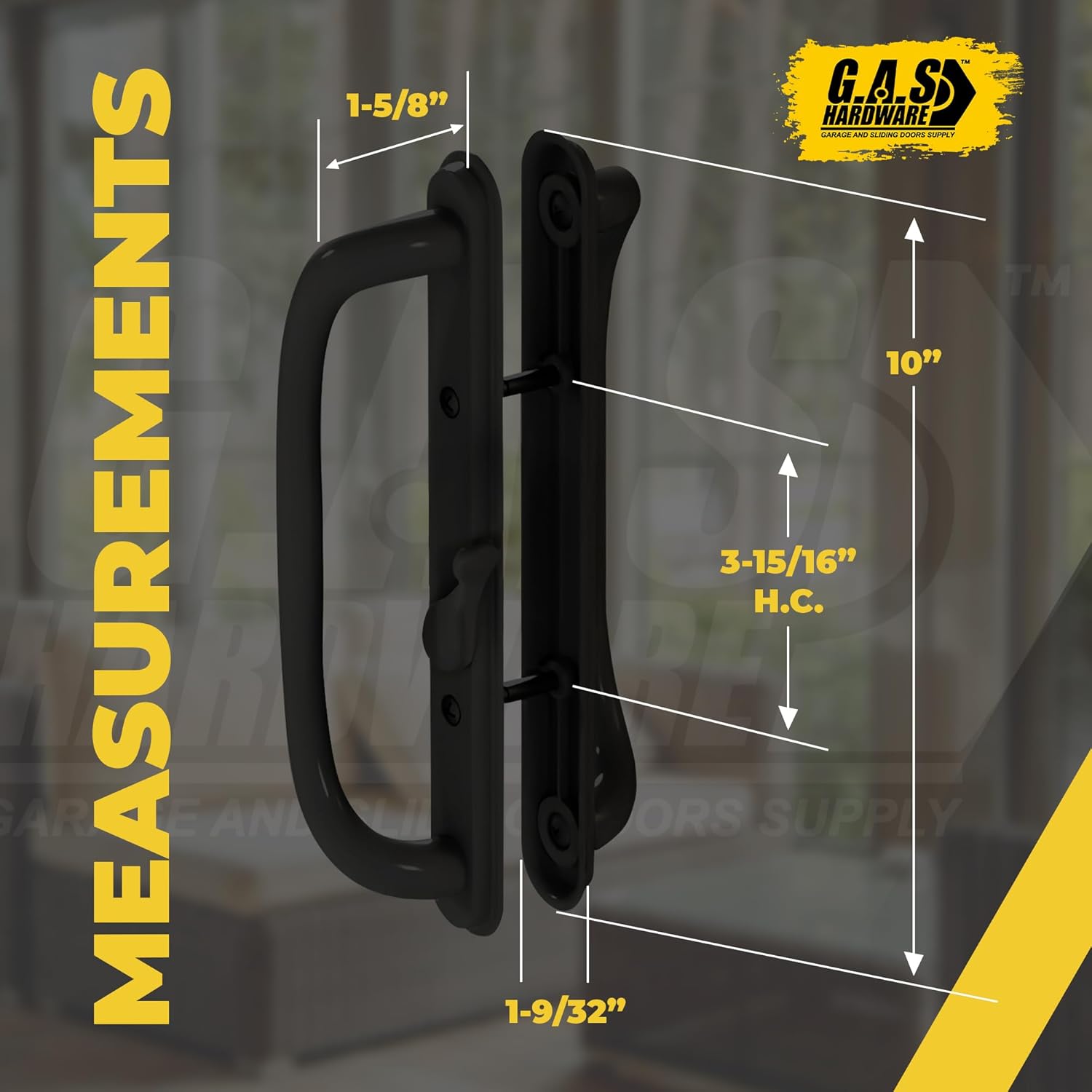 10" Olympus Sliding Patio Glass Door Offset Pull Handle Set Replacement - Non-Keyed Handle fits 3 ¹⁵/₁₆ inches Hole Spacing, and 1-1/4" to 2-1/4" Door Thickness (Black)