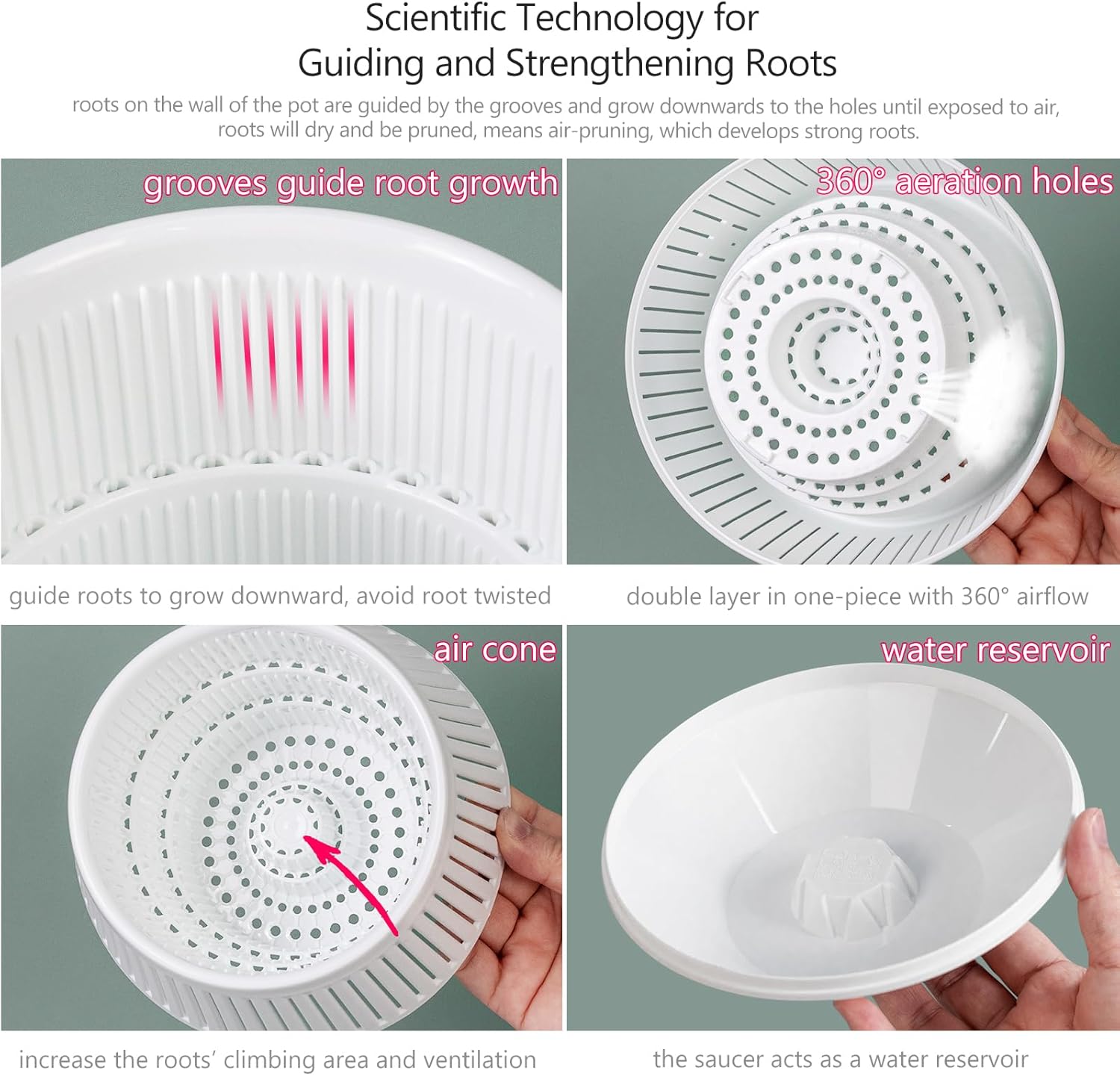 5 inch Orchid Pots with Holes for Repotting with Excellent Airflow and No Leaking, Set of 3, Decorative Orchid Planter with Air-Pruning, Plastic White Orchid Container with Saucers