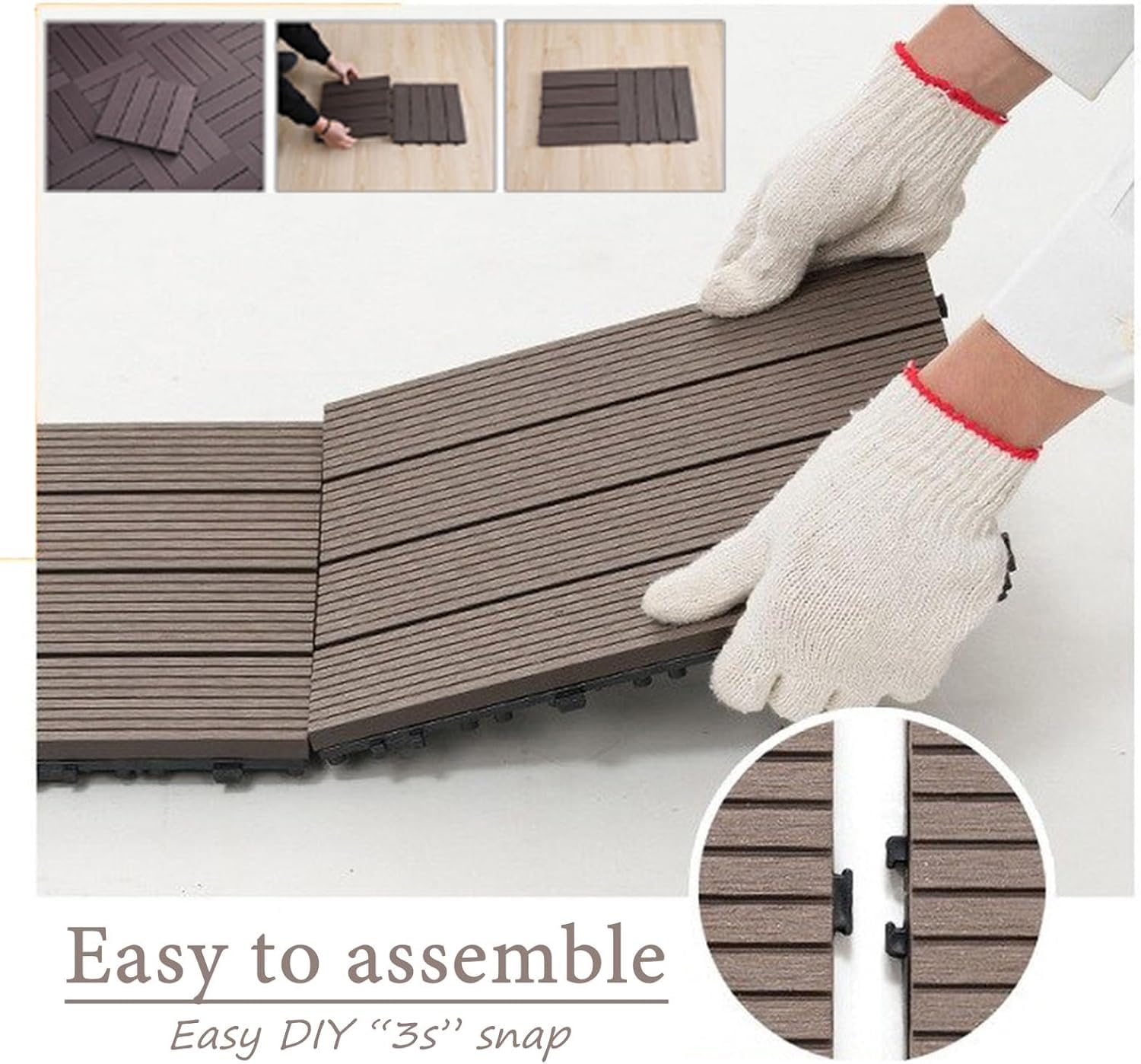 Dalles et lames de terrasse en composite, Tuiles de terrasse emboîtables en bois multicolores, paquet de 10(B-chocolate)