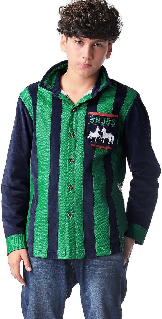 SGBO Big Boys' Long Sleeve Stripe Button Down Shirt Turn-Down Collar