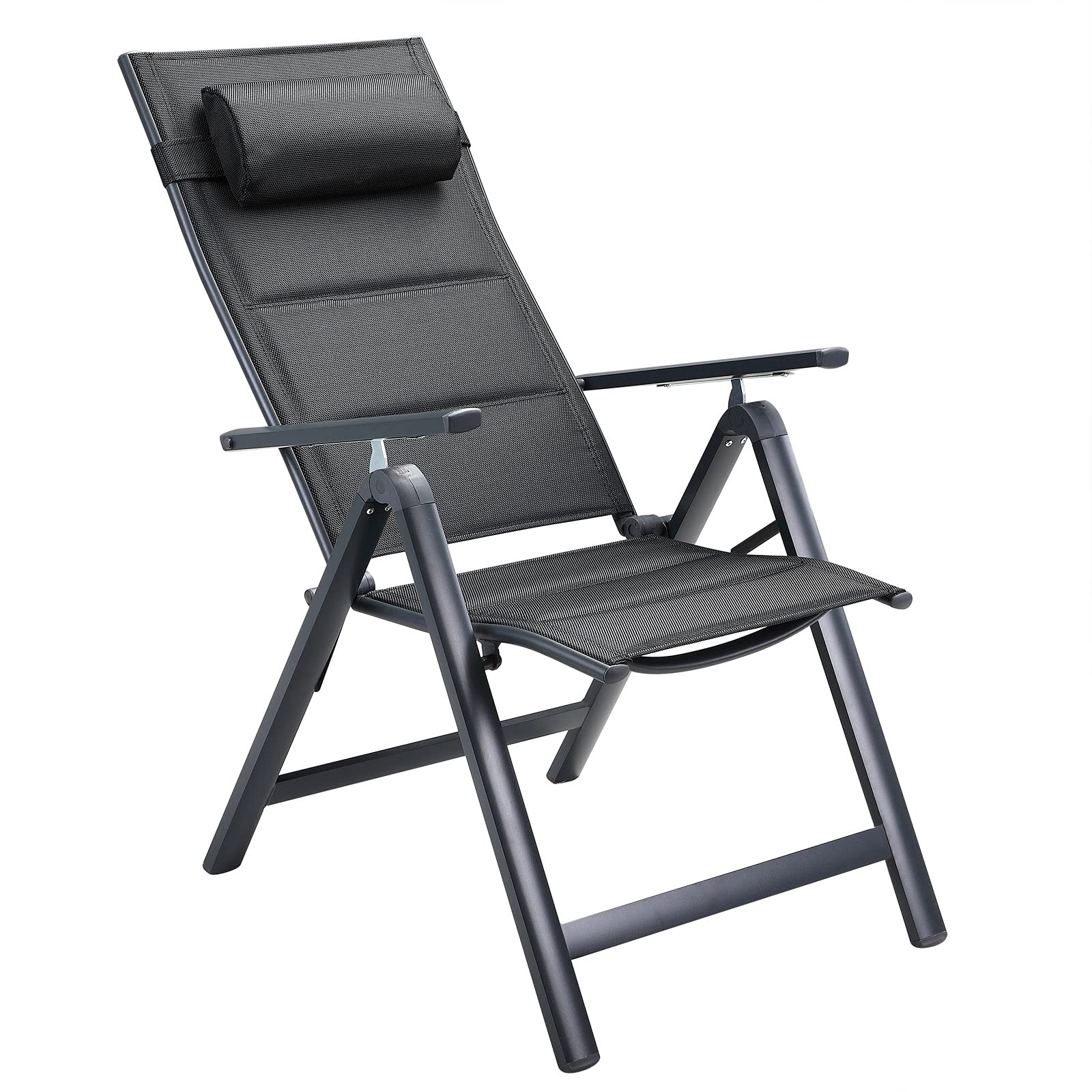 Casaria Set de 4 chaises de Jardin Aluminium Dossier réglable 8 Positions Rembourrage Max. 120kg Chaise à Dossier Haut Chaise Pliante terrasse Anthracite