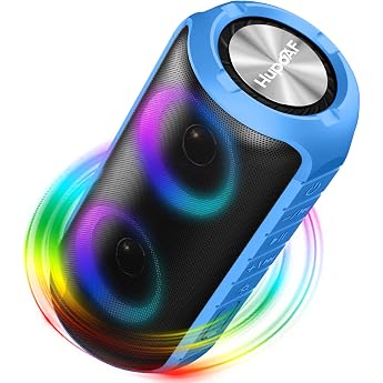 Hupoaf Bluetooth Speaker with Light, 2025 Music Box, Portable Bluetooth Box with 52 mm Diameter Dual Speaker, Deep Bass, IPX7