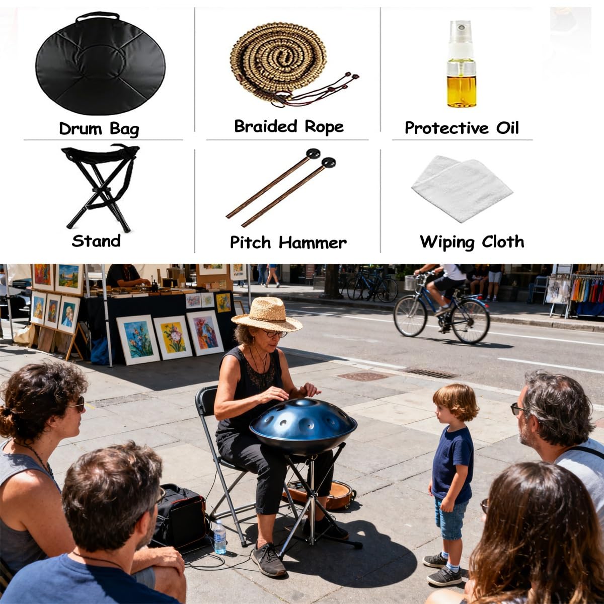 9/10/12 Note Strumento Handpan, 56cm Steel Pan Drum Instrument, Strumenti Musicali In Re Minore 440 Hz Con Borsa Morbida, 2 Mazze, Supporto(Viola,9)