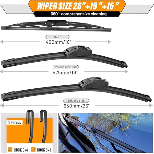 Miniatura 95 de AUTOBOO - Limpiaparabrisas de repuesto 26 + 20 pulgadas con limpiaparabrisas trasero de 12 pulgadas para BMW X3, X4, 2018, 2019, 2020, 2021, 2022