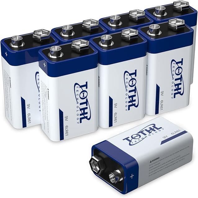 TQTHL 9V Batteries,9V Battery 9Volt 1300mAh Long Lasting All-Purpose (8 Packs)