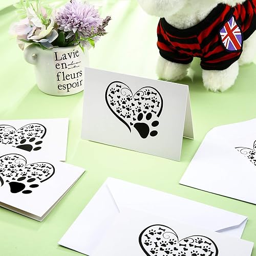 Miniatura 3 de Juego de 48 tarjetas de notas impresas con patas, 24 tarjetas de agradecimiento, estampado de patas, en blanco, con 24 sobres blancos, amantes de