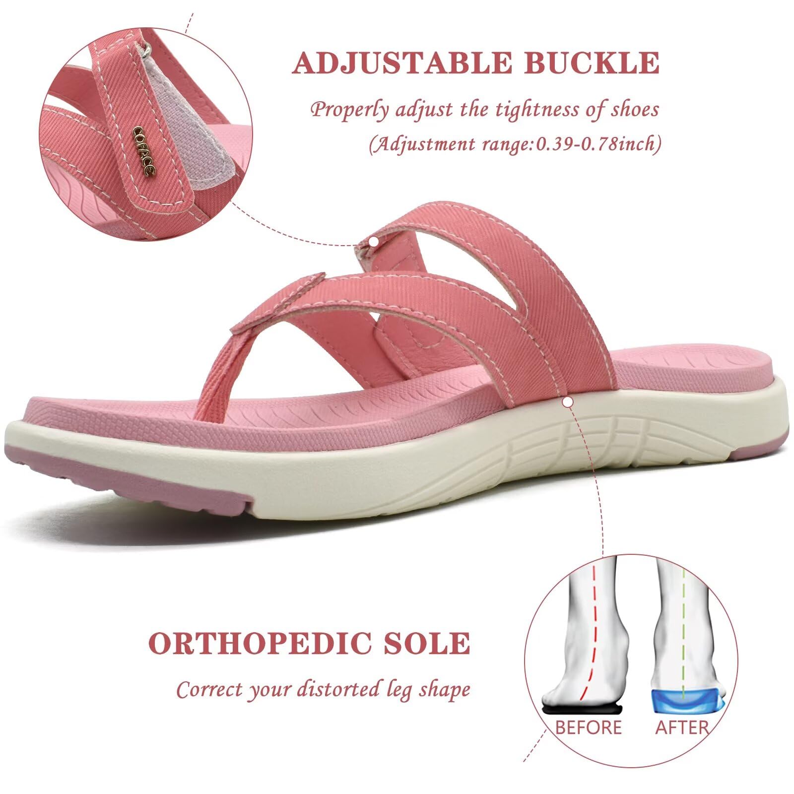 COFACE Infradito Donna Moda Ortopediche Estive Comode Pelle Cuoio Supporto Arco Plantare Flip Flop Doccia Spiaggia Piscina Aperte Leggere Eleganti Ciabatte Antiscivolo Gomma Suole