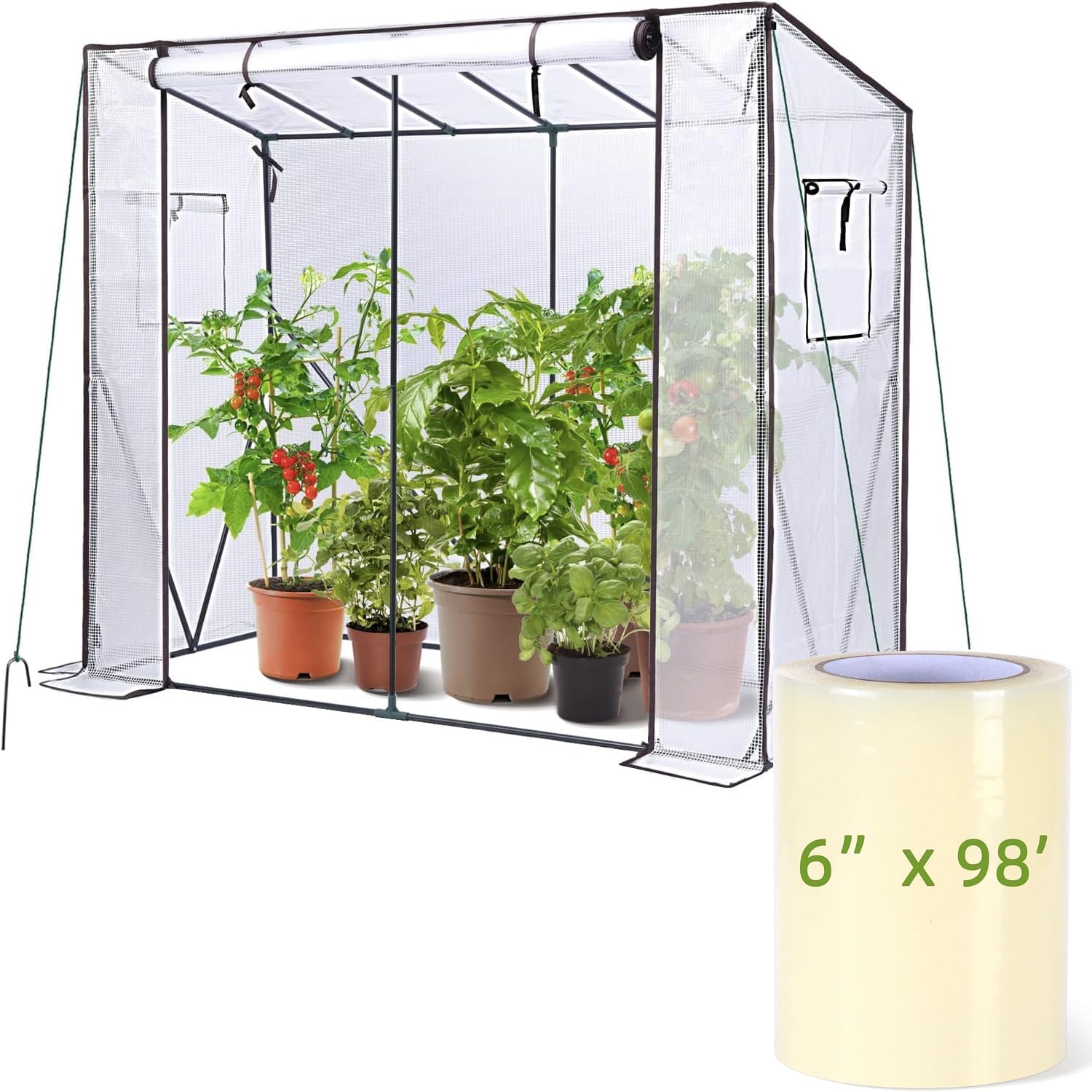 Ohuhu Tomato Greenhouse with 6" x 98' Repair Tape, Portable Plastic Tall Green House with Reinforced Clear Plastic Film Tape