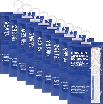 Hanging Dehumidifier Wardrobe Moisture Absorber 9 Pack x 100 g Dehumidifier Bag Anti-Mould Moisture-proof for Basements Bedrooms Washrooms