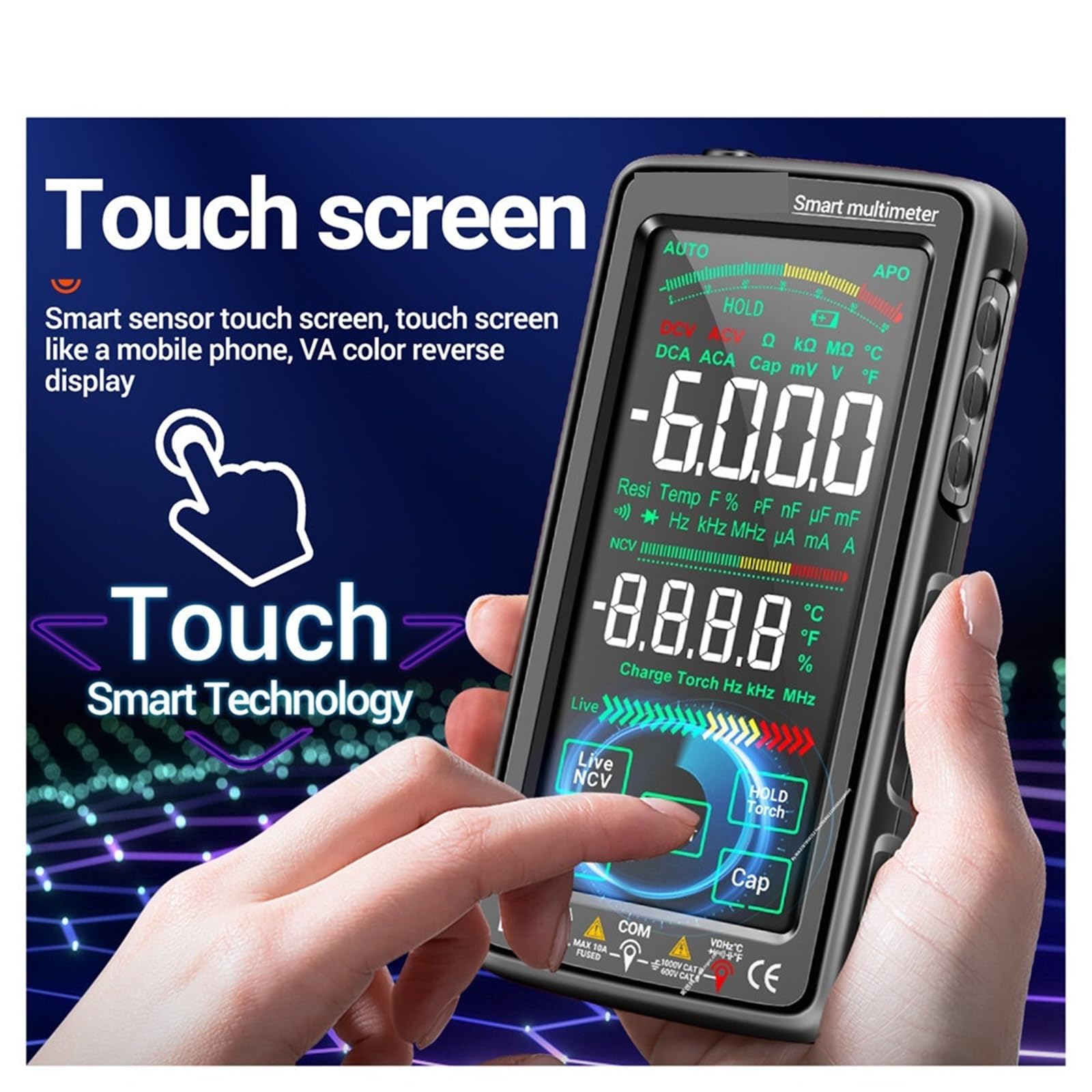 Inteligentny multimetr High-end Touch 6000 Counts Multimetro Test akumulatorowy Multitester AC/DC Tester napięcia prądu