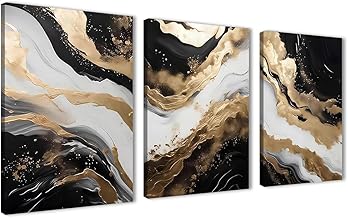 NOVA ART 3 Piece Canvas Wall Art Black and Gold Color Modern Home Decor Modern Home Decor 30 cm x 40 cm x 3 Piece