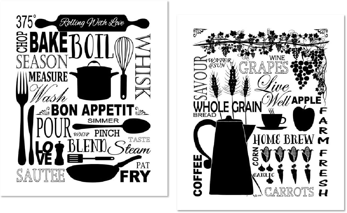 Culinary Love Black And White Kitchen Decor Set; Two