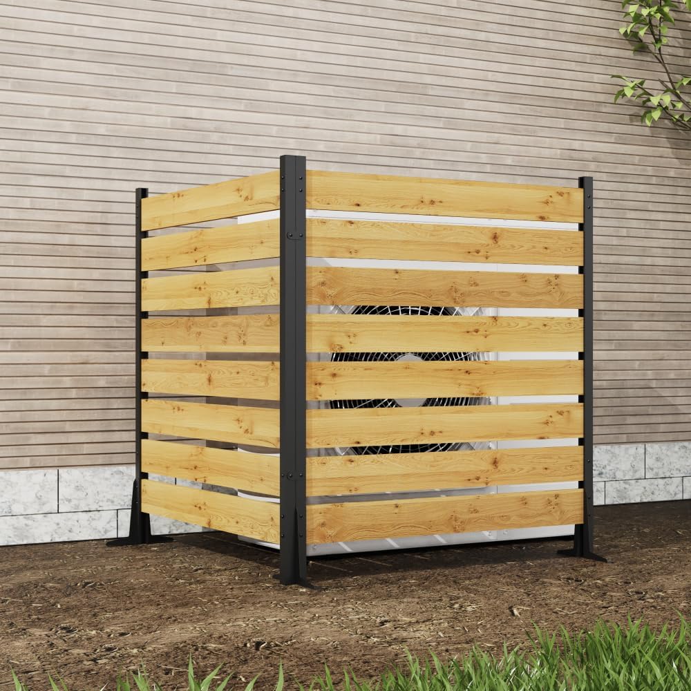 Cedar Wood Privacy Screen 55x38.5Inch, 2-Panel Outdoor Privacy Wall, Wood Fence for Pool Equipment, Trash Can, Air Conditioner Enclosure