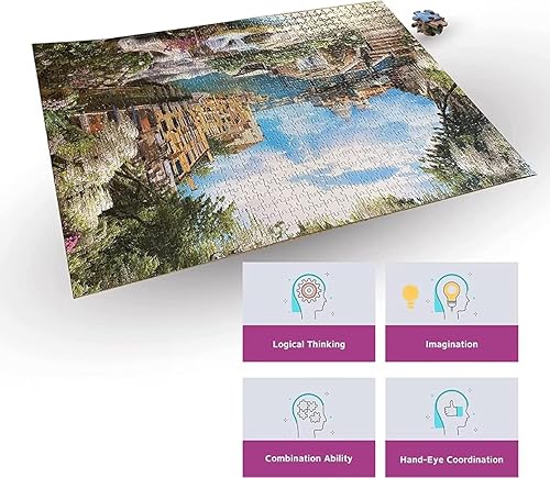 Miniatura 4 de Rompecabezas para adultos de 120 piezas para adultos y niños, juego educativo, regalo para decoración de pared del hogar, bosque, árbol, casa, cielo