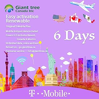 USA Mexico Canada Travel Plan(USA Travel sim Card): Flexible Days(6 Days Included), Unlimited Data/Calls/Texts, T-Mobile SIM (6 Days)
