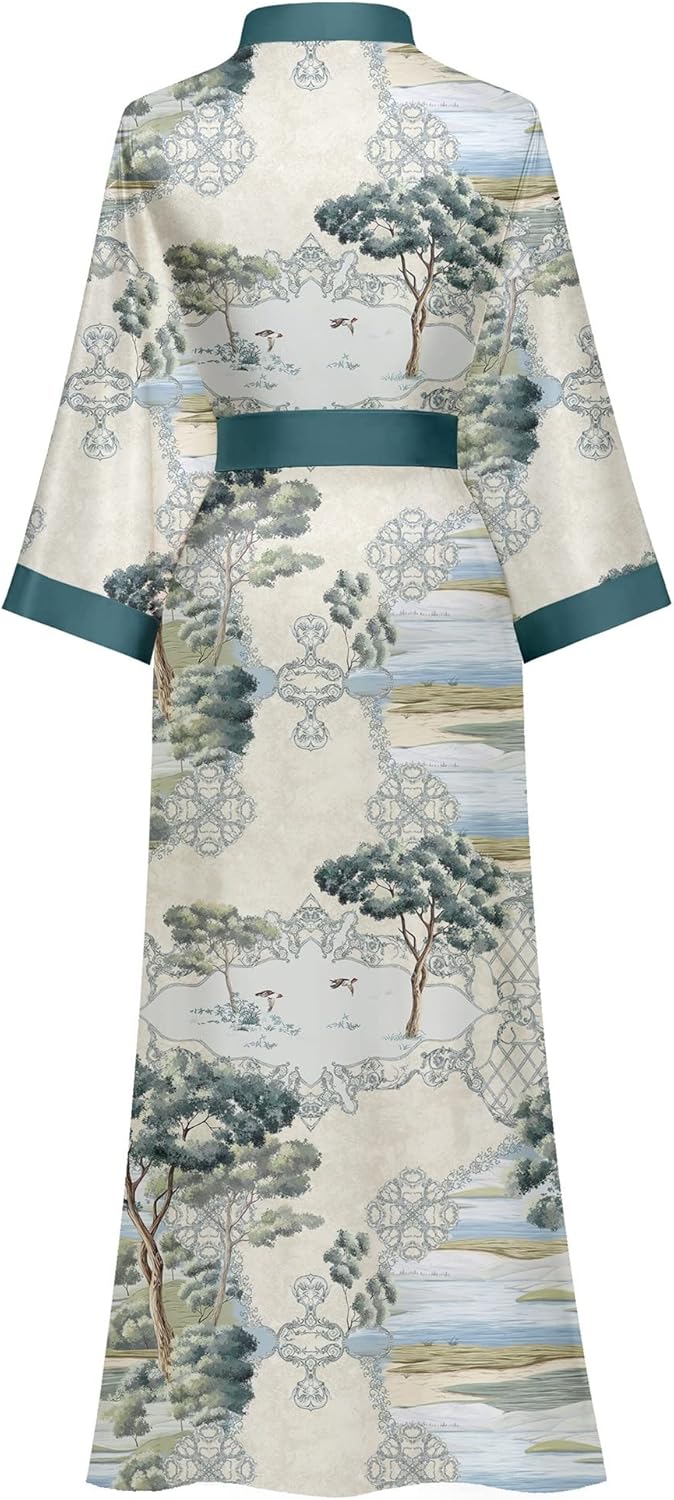 Women's Long Silk Robes Long Satin Robes Long Kimono Robes Floral Silky Bathrobes Dressing Gown, One Size - Image 2