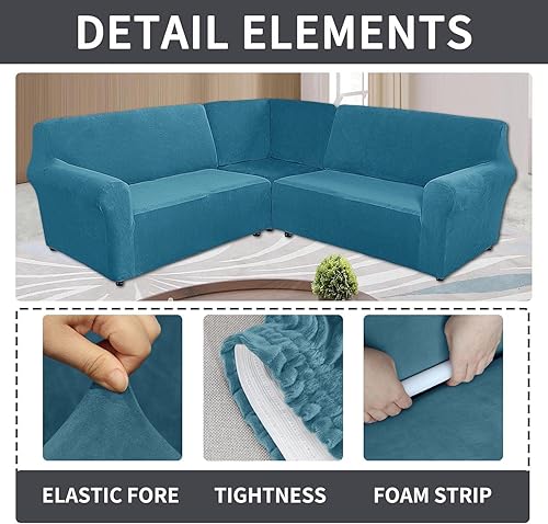 Miniatura 4 de Funda elástica de terciopelo en forma de L para sofá esquinero de 5 asientos, fundas para sofá esquinero para sofá seccional, fundas de sofá