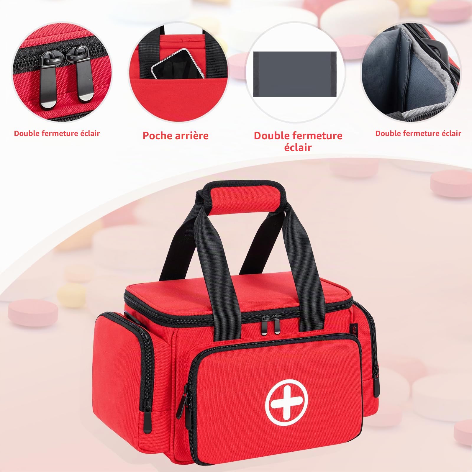 Trousse de premiers secours vide, trousse médicale professionnelle, grand sac d'urgence pour infirmières, médecins de famille, soins à domicile, voyage ou urgence, Rd., 27 x 17 x 19 cm, N°
