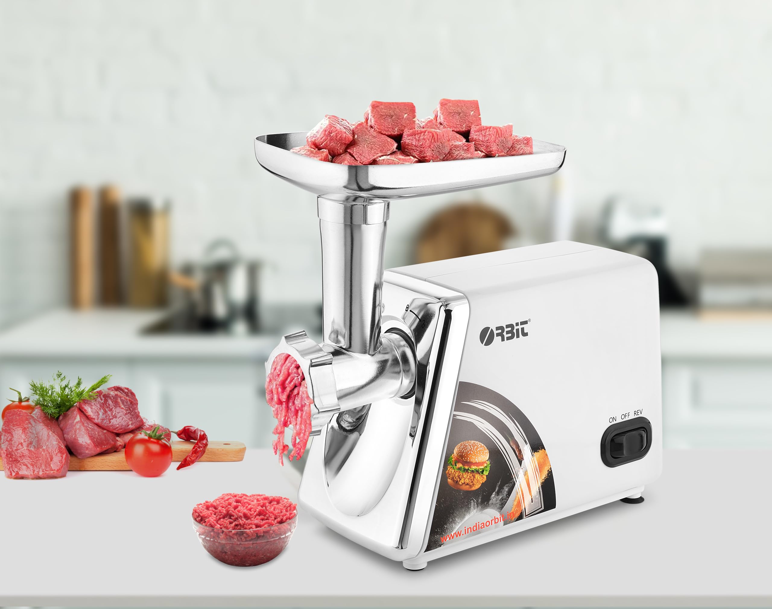 Orbit Stainless Steel Electric Heavy Duty Meat Mincer and Grinder, 3000 W, Keema Machine, White, 1 Year Warranty