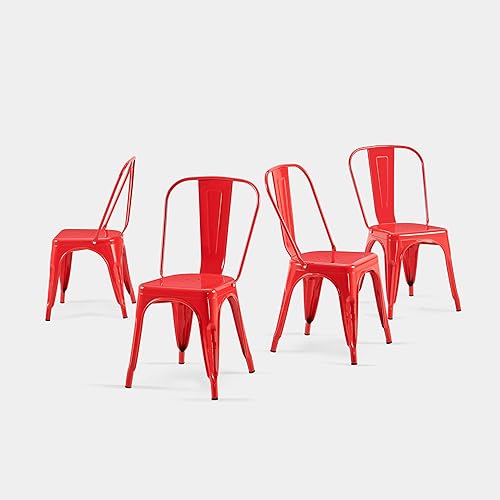 AC Pacific Sillas de comedor de metal industrial de 18 pulgadas de altura, asiento apilable de cocina o bar, diseño moderno y duradero, muebles de