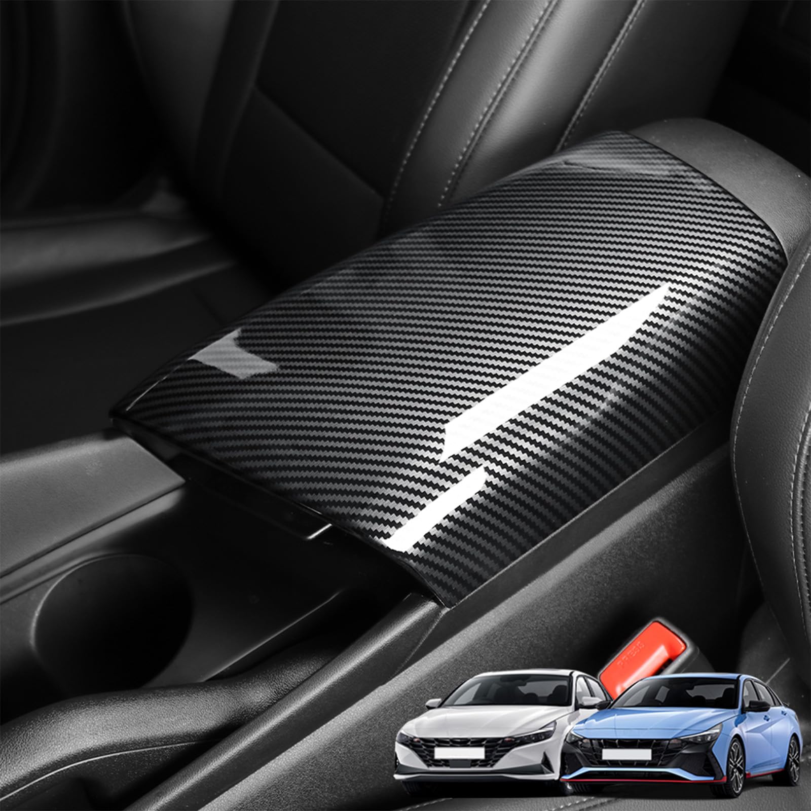 Photo 1 of Amzcar Car Armrest Cushion Cover Carbon Fiber Pattern ABS Console Armrest Box Pad Cover Compatible with Hyundai Elantra N 2023-2025 Accessories