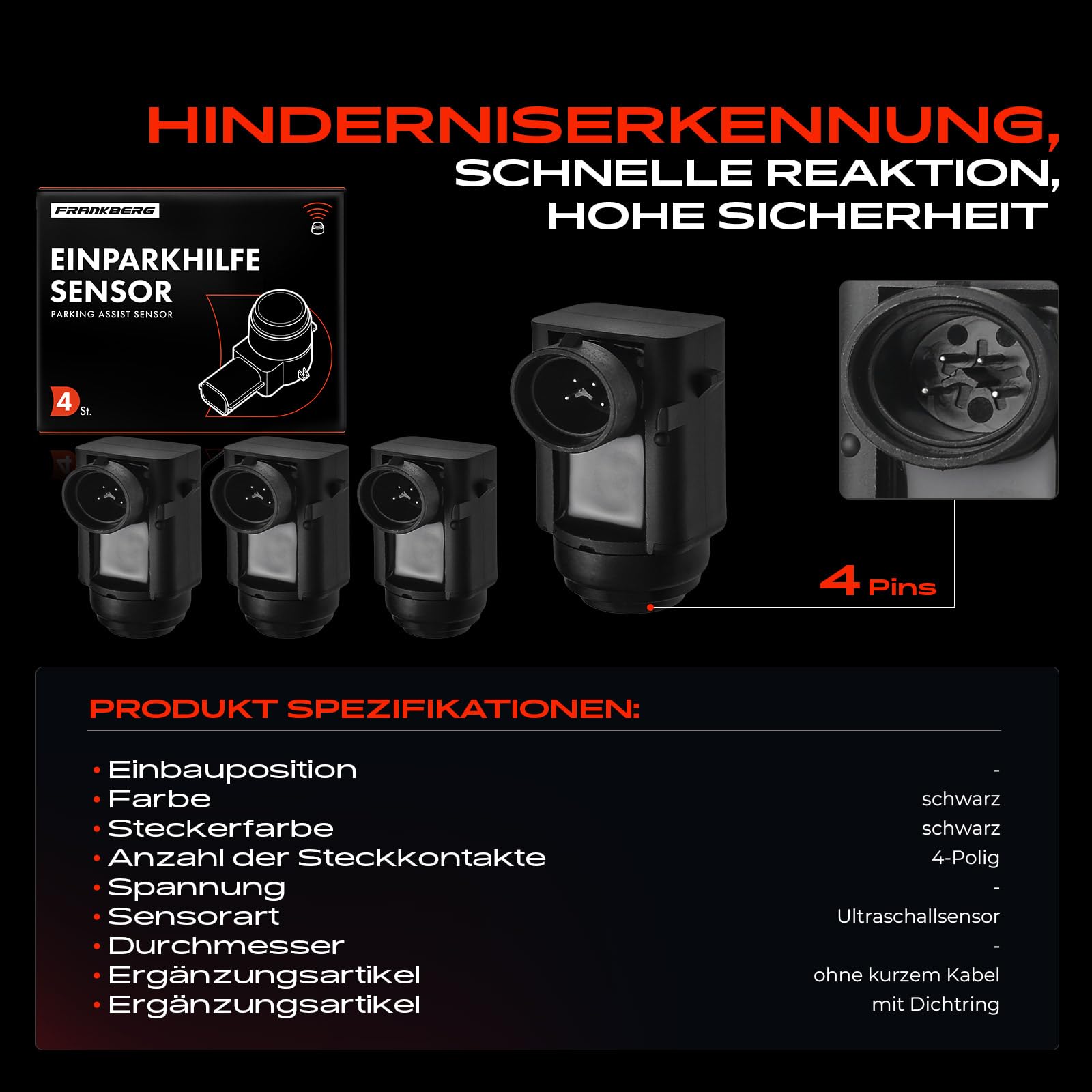 Frankberg 4 sensori PDC per assistenza al parcheggio con anello di tenuta | Compatibile con: Vitobus W639, Classe A W168, Classe E, modello T, S210, Classe M W163, SLK R171, CLK Cabriolet A209