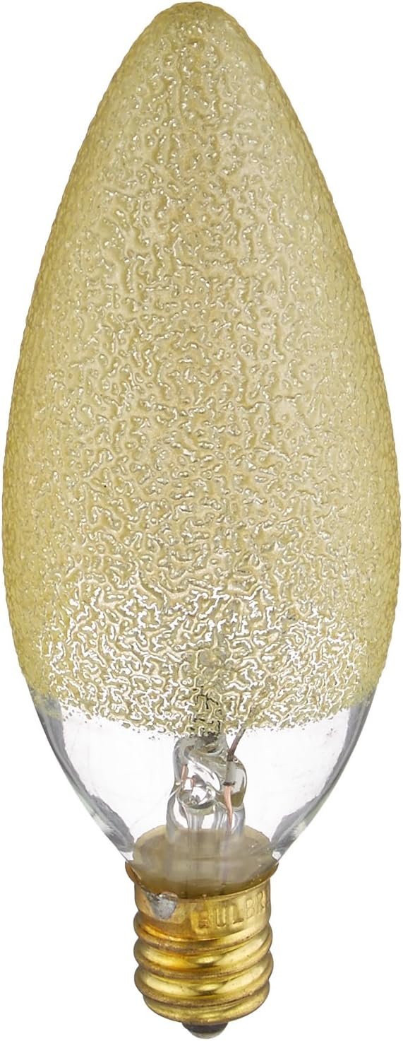 Bulbrite 25B10/ICE Crystal Collection Incandescent B10 Chandelier Bulb with Ice Finish and Candelabra Base, 25-watt, Amber