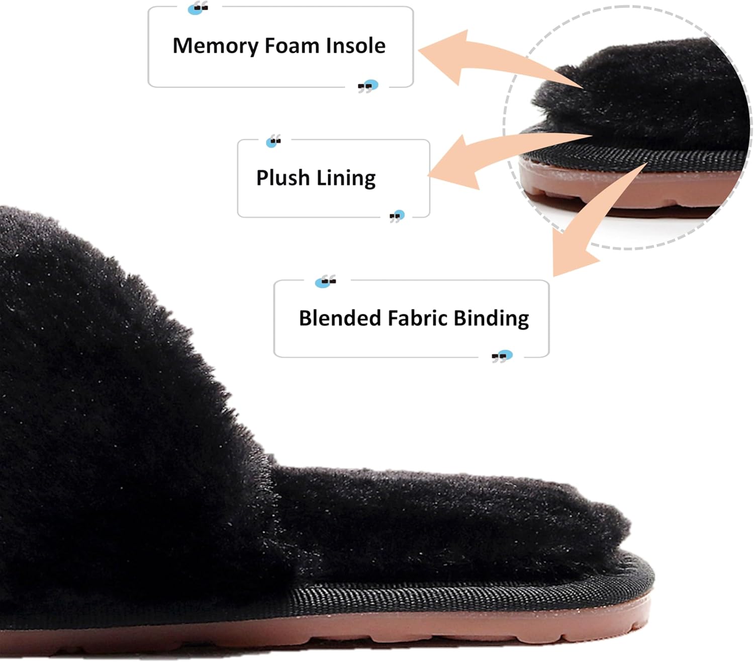 Crazy Lady Women's Fuzzy Fluffy House Slippers Cute Plush Memory Foam Shoes Cross Band Indoor Outdoor Open Toe Sandals - Image 6