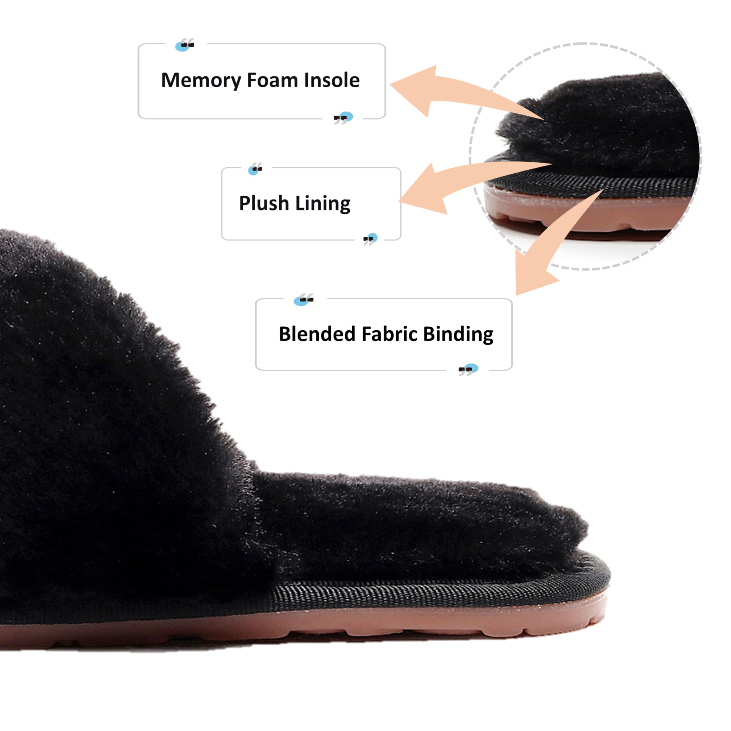 Crazy Lady Women's Fuzzy Fluffy House Slippers Cute Plush Memory Foam Shoes Cross Band Indoor Outdoor Open Toe Sandals