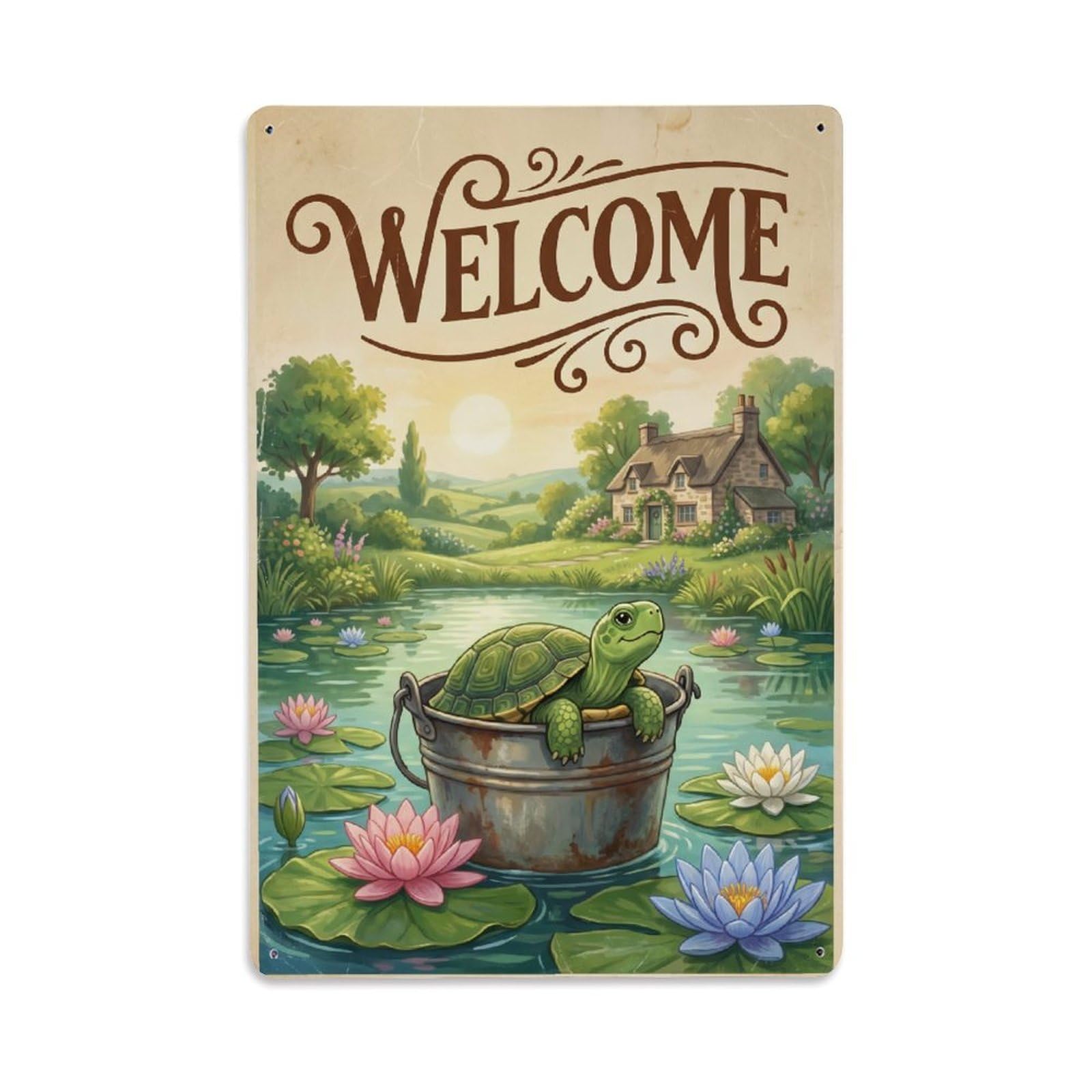 Vintage Welcome Turtle Sunny Day Metal Tin Sign