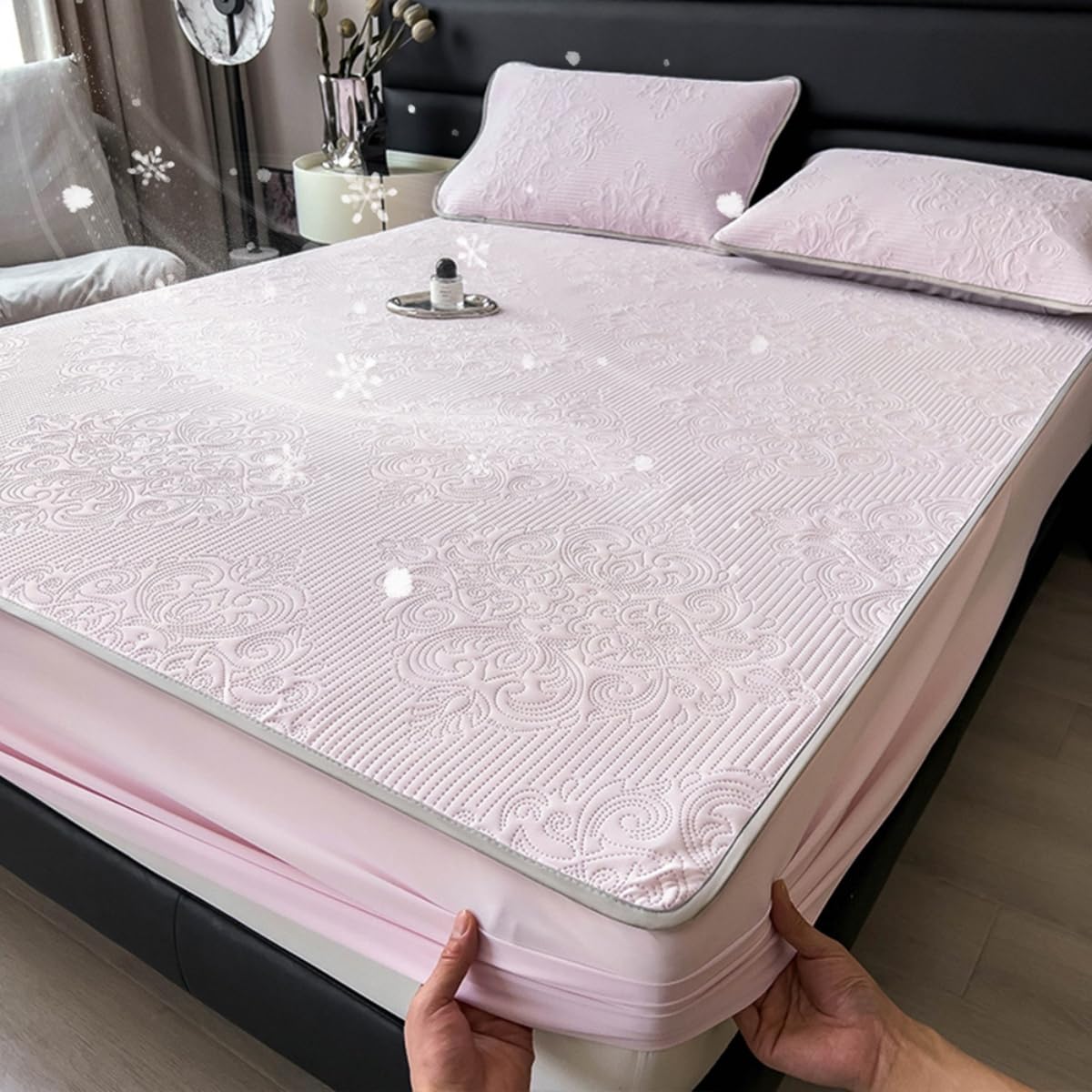Mateju Drap Housse Rafraîchissants en Relief Élégant Couleur Unie, Poche Profonde 30 cm pour Matelas Épais, Housse de Matelas Doux Respirant 1/2 Personnes avec Élastiqués (Rose,200x220cm)