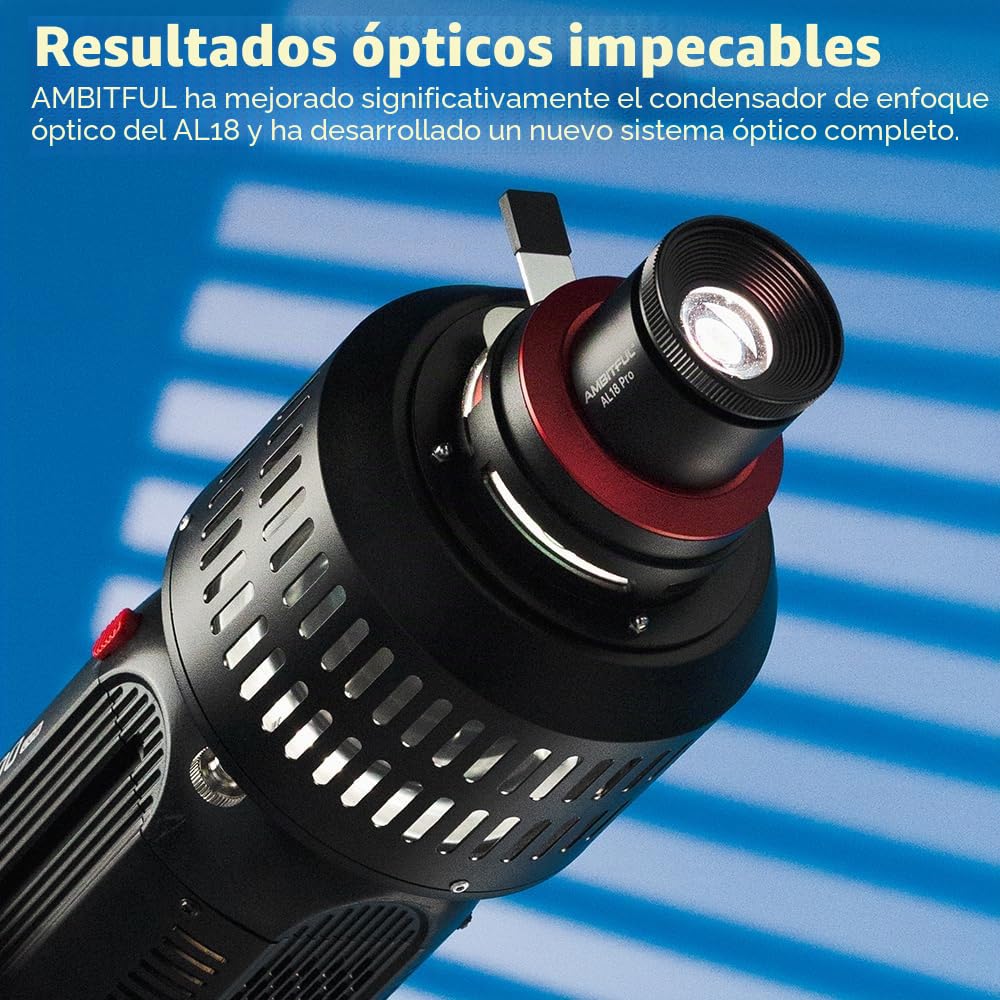 AMBITFUL AL-18 Pro Bowens Mount Spotlight Optical Snoot - Kit de fotografía | Compatible con luces LED LE200, LE300 SL60W, SL60II, SL100, 5 filtros de color, 24 Gobos