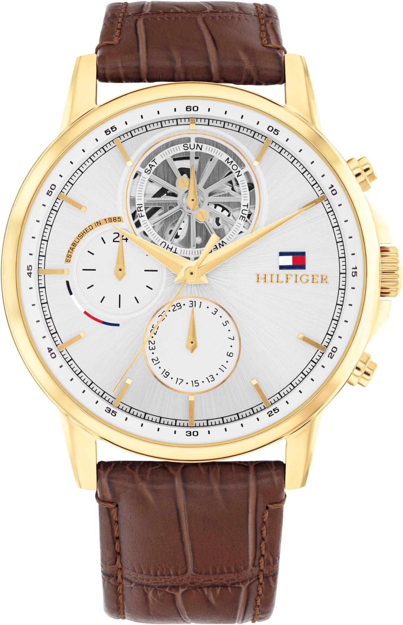 Classic Multi-Function Quartz Watch - Leather Strap Wristwatch for Men - Water Resistant Up to 5 ATM/50 Meters - Premium Fashion for Everyday Wear - 44mm