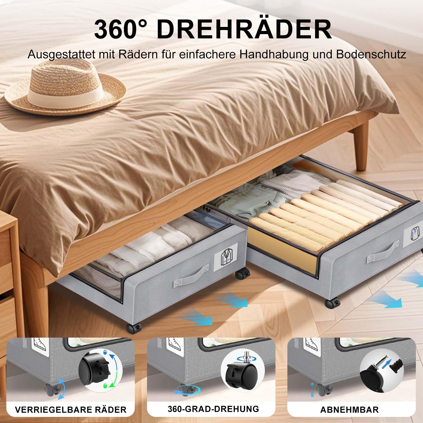 Set da 2 contenitori sottoletto con coperchio e ruote, scatole portaoggetti sotto il letto con coperchi trasparenti ed etichetta, cassetti scorrevoli da 48L per vestiti, coperte