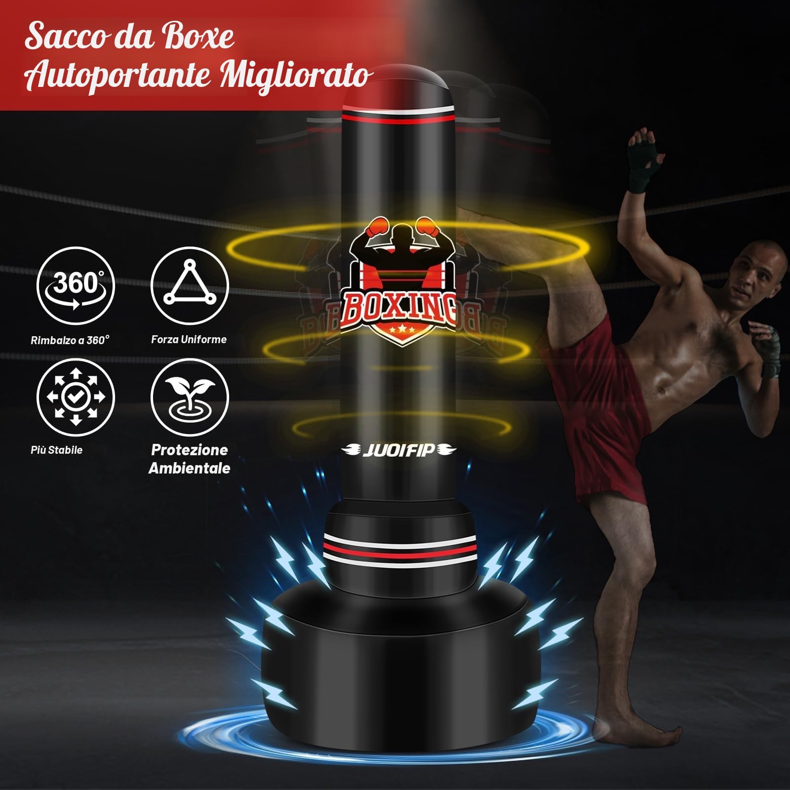NZQXJXZ Sacco da boxe pesante da 180 cm per adulti, sacco da boxe da terra autoportante sacco gonfiabile per allenamento MMA Muay Thai Fitness