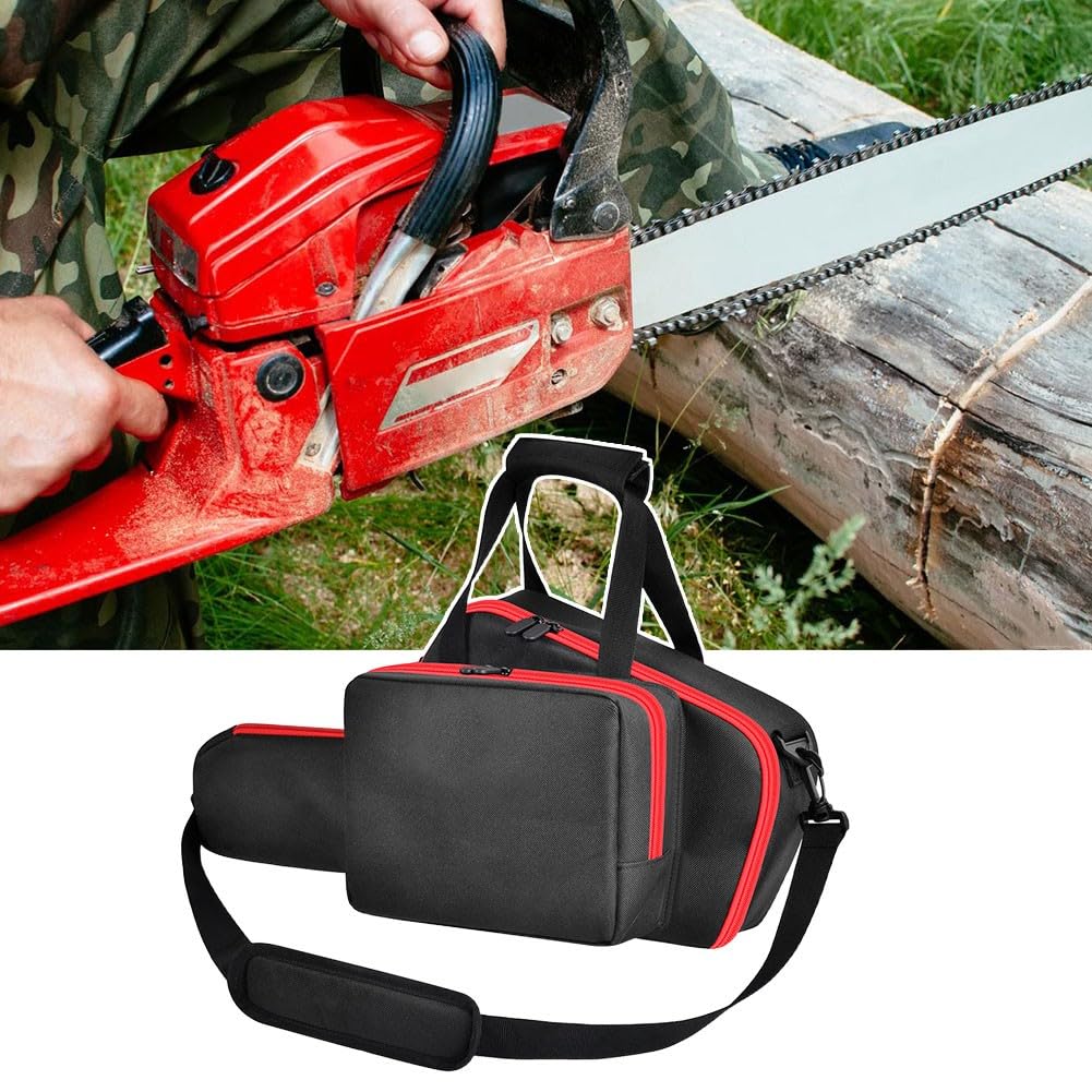 EasyByMall Bolsa de almacenamiento portátil resistente para motosierra con interior acolchado y múltiples compartimentos para herramientas al aire libre, color negro