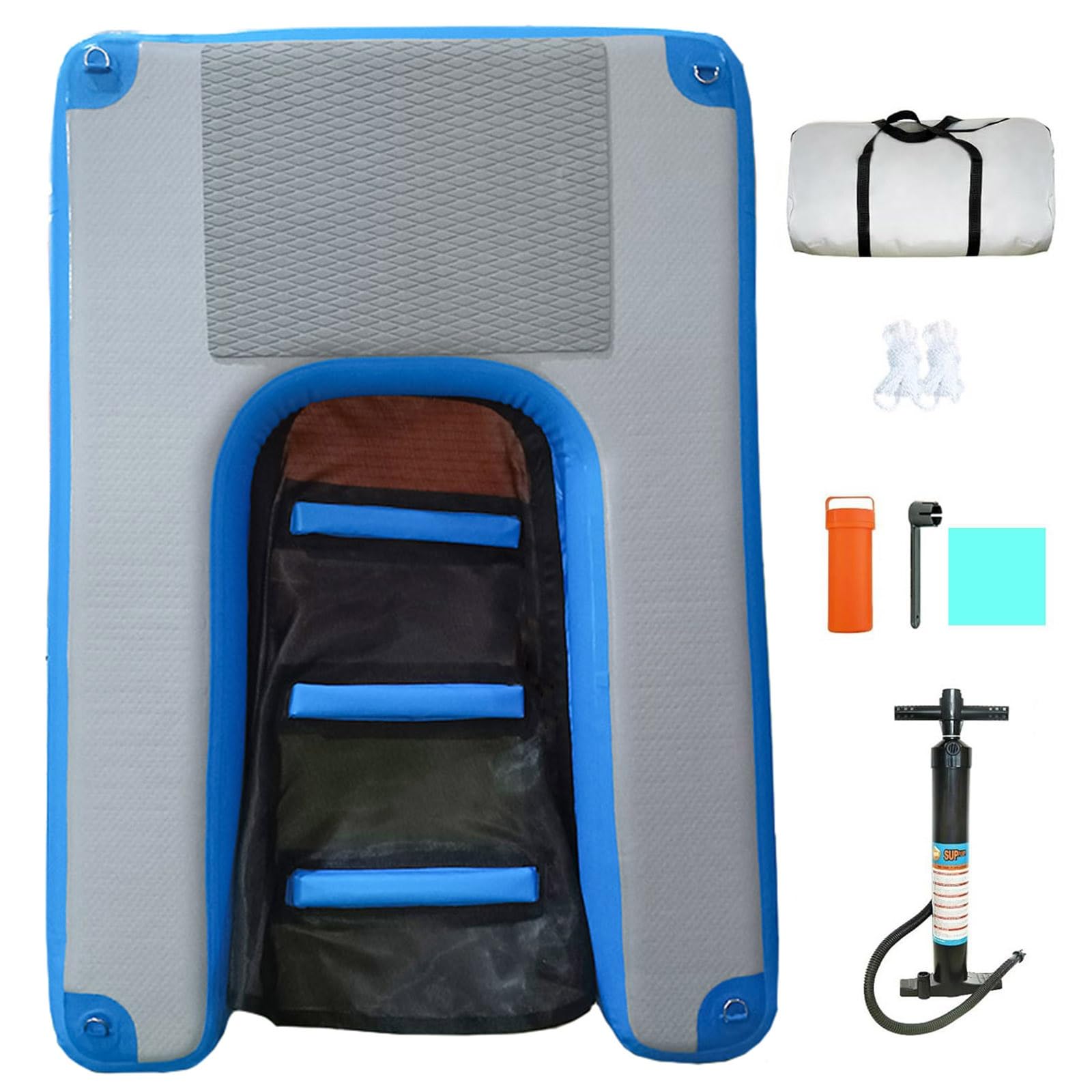 WDJBPSH 59'' X 39.3'' Pool Exit Ramps for Dogs, Heavy Duty Float Dock Water Ramp with EVA Anti Slip Pad & Nylon Handle, Reusable & Foldable for Docks/Lakes/Oceans(Blue)