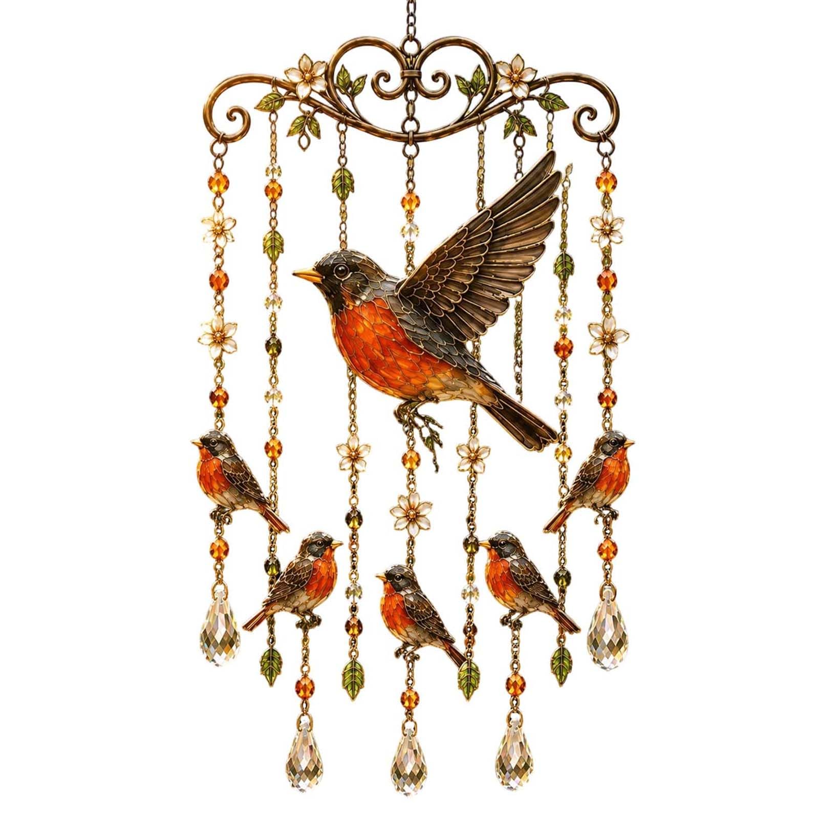 Graceful Hummingbird Wind Chime, Wind Chimes for Outside, Stained Glass & Crystal Sun Catcher Windchime, Colorful Bird Yard Decorations Outdoor, Memorial Gardening Gift for Women (#G)