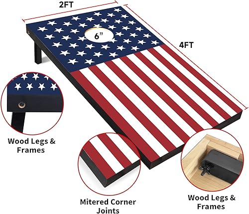 Miniatura 8 de PetGirl Juego de cornhole de madera maciza de 4 x 2 pies, incluye 2 tablas de cornhole de madera de tamaño reglamentario, 8 bolsas de frijoles para