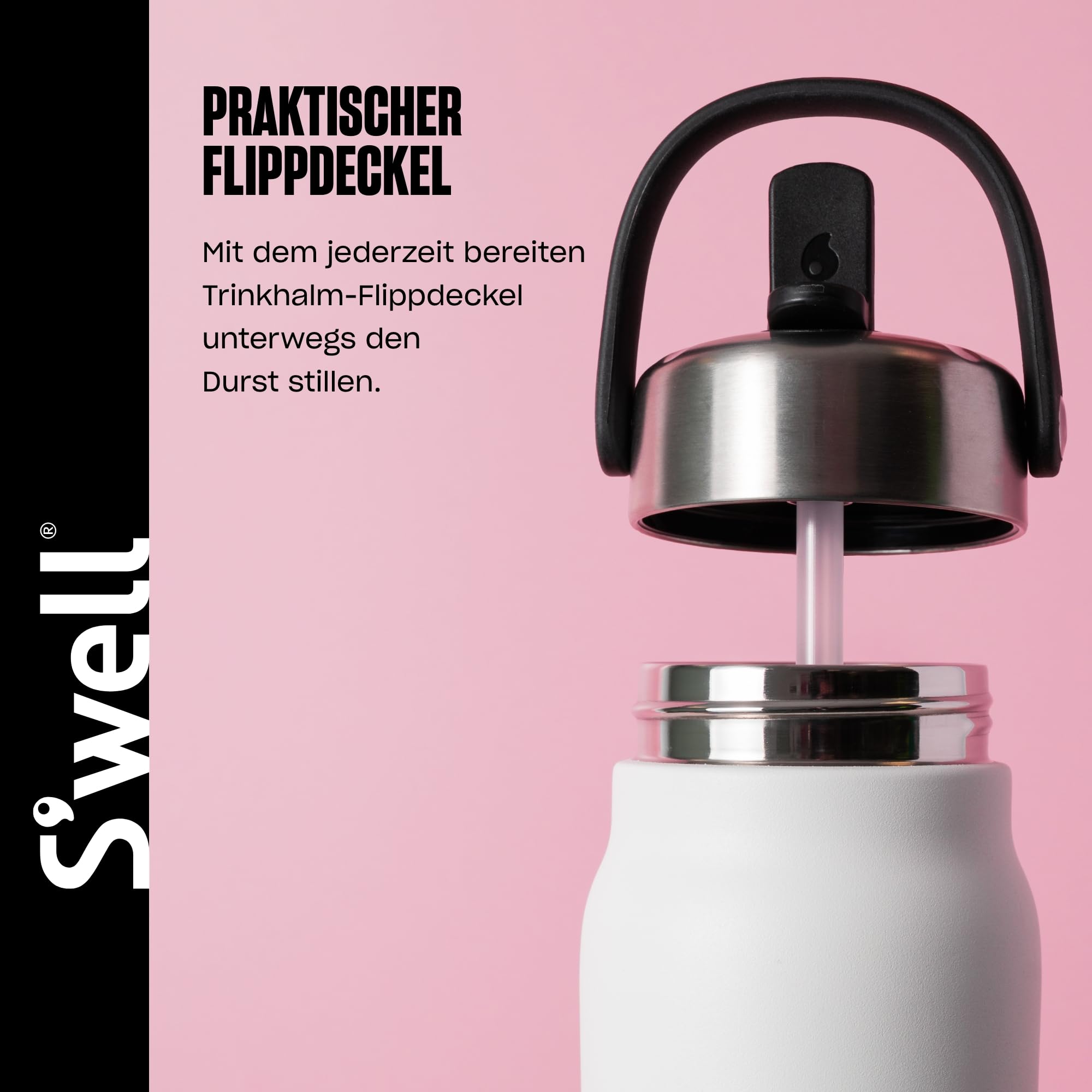 S'well Explorer Flasche aus recyceltem Edelstahl mit Klapp-Trinkhalm-Deckel, 700 ml, Stil weißer Mondstein, dreilagiger, vakuumisolierter Behälter, hält Getränke 36 h kalt und 8 h heiß, BPA-frei