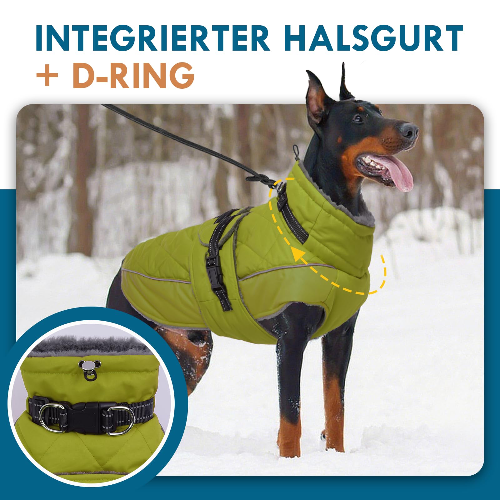 Abrigo de invierno para perro grande XXL con rayas reflectantes, resistente al agua, chaqueta para perros grandes, abrigo para perros de 60 cm para Doberman, Golden Retriever, pasear al perro