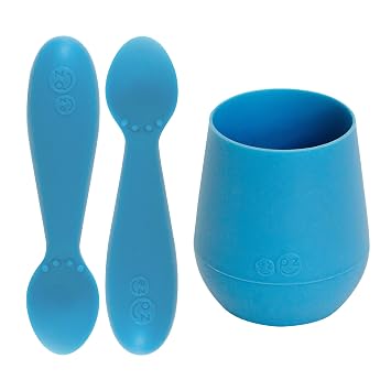 ezpz Tiny Cup Blue + Tiny Spoon 2 Pack in Blue - baby essentials, cup and spoon