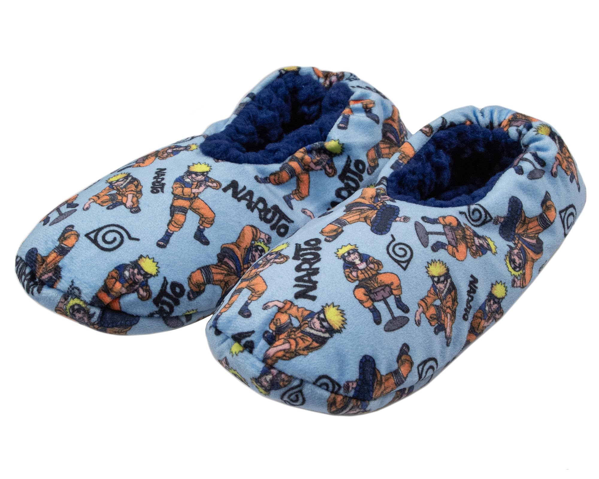 Bioworld Naruto Shippuden Boys' Naruto Uzumaki Allover Design Plush-Lined Non-Slip Slippers Socks For Boys And Girls