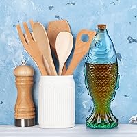 Vista 6 de Paquete de 3 botellas de vidrio con forma de pez, botellas decorativas con tapón de corcho, decantadores de pescado para regalo, bar, decoración